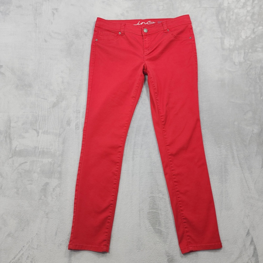 INC International Concepts Jeans Womens 12 Red Skinny Leg Regular Fit Stretch